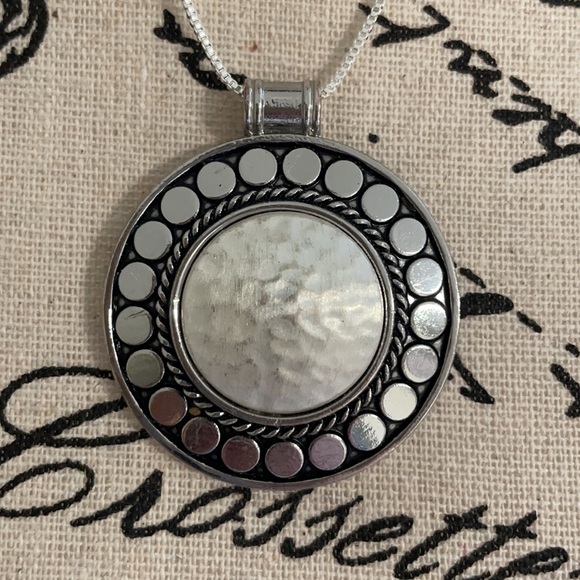 Silver-tone Statement Necklace with Round Pendant Handmade Upcycled Sustanible - Picture 4 of 6